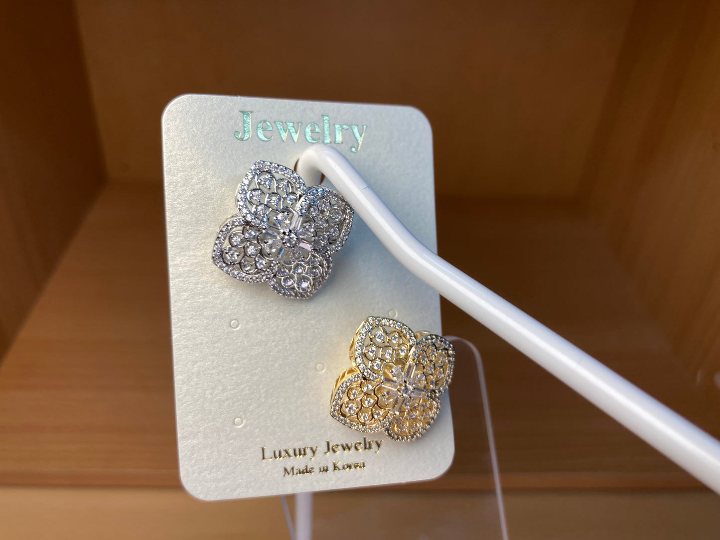 Crystal Flower Brooch Set in Silver & Gold (2 Pieces)