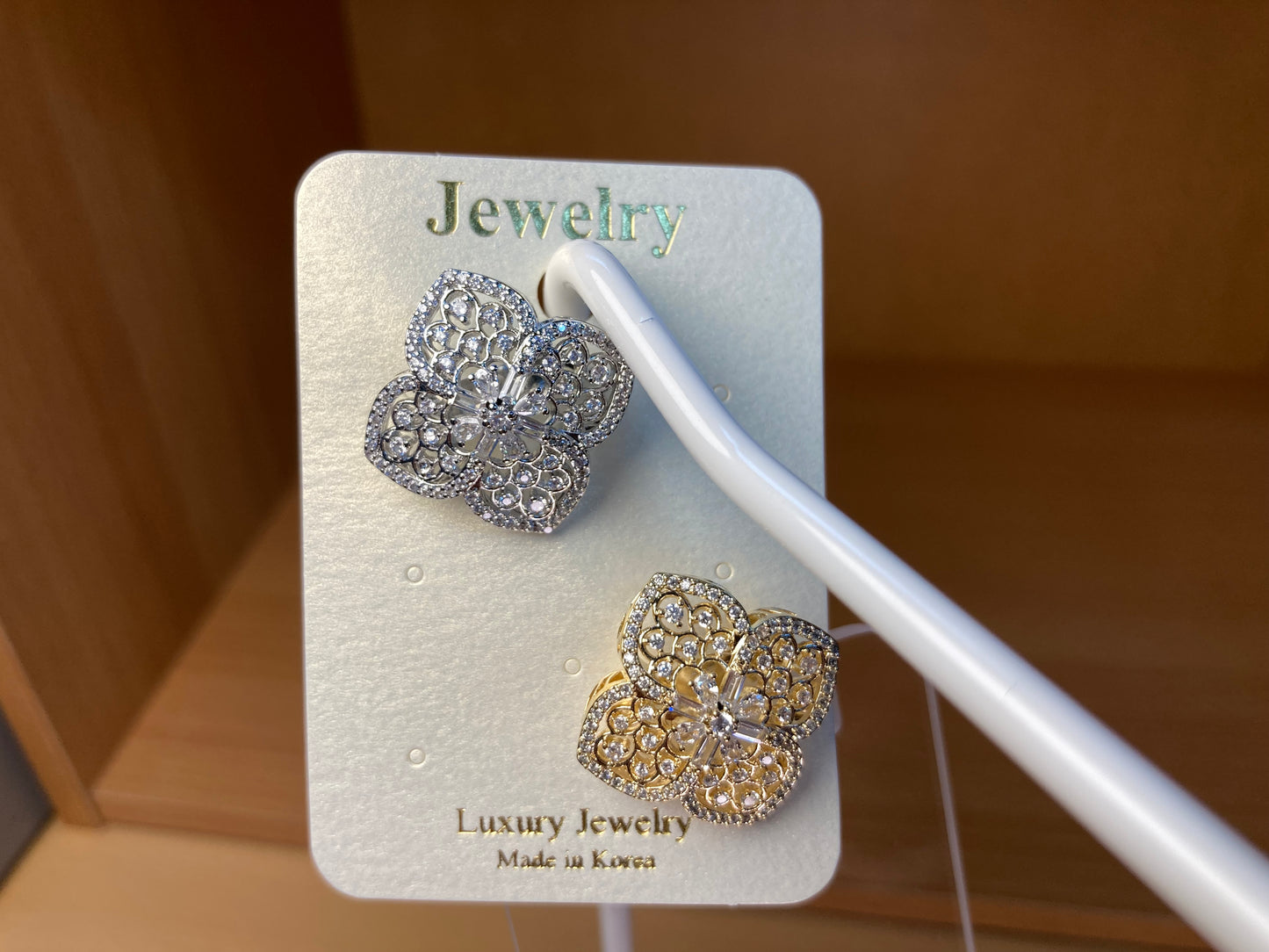 Crystal Flower Brooch Set in Silver & Gold (2 Pieces)