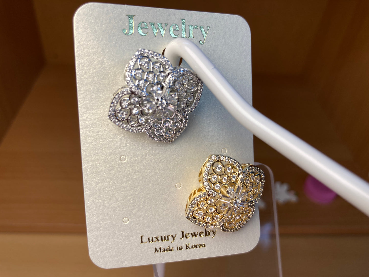 Crystal Flower Brooch Set in Silver & Gold (2 Pieces)