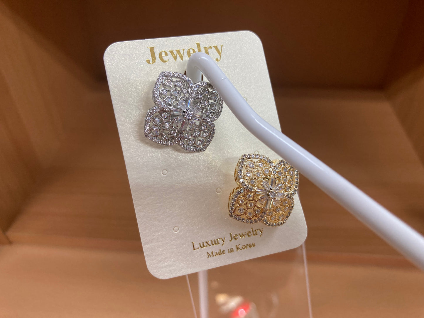 Crystal Flower Brooch Set in Silver & Gold (2 Pieces)