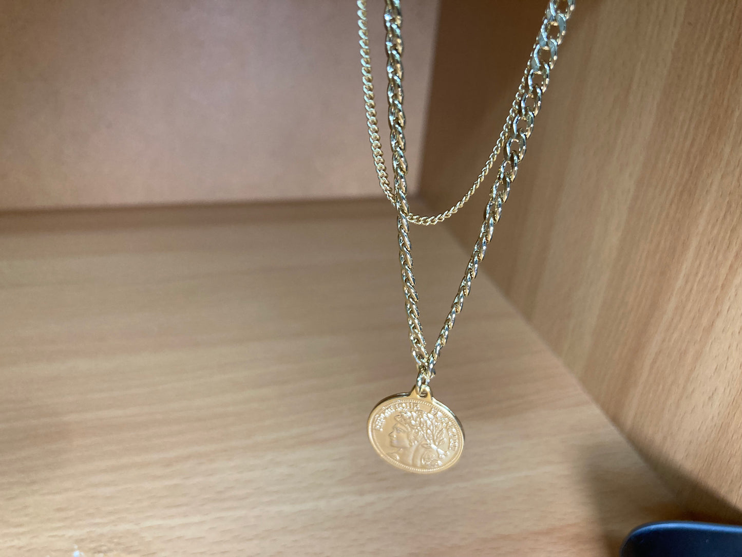 Cuban Chain Layered Coin Necklace