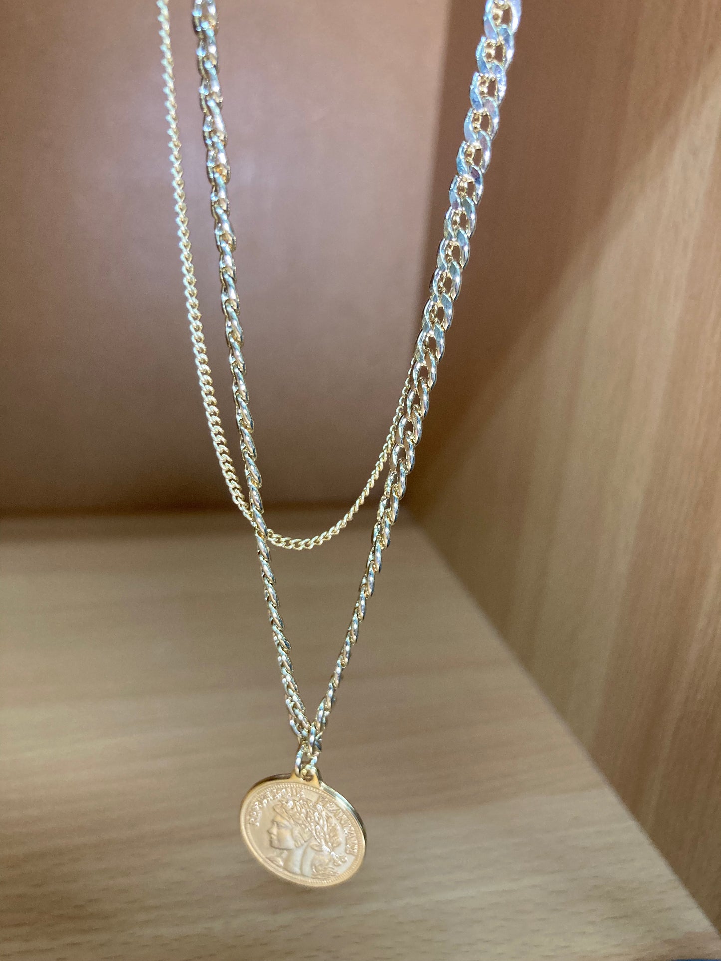Cuban Chain Layered Coin Necklace