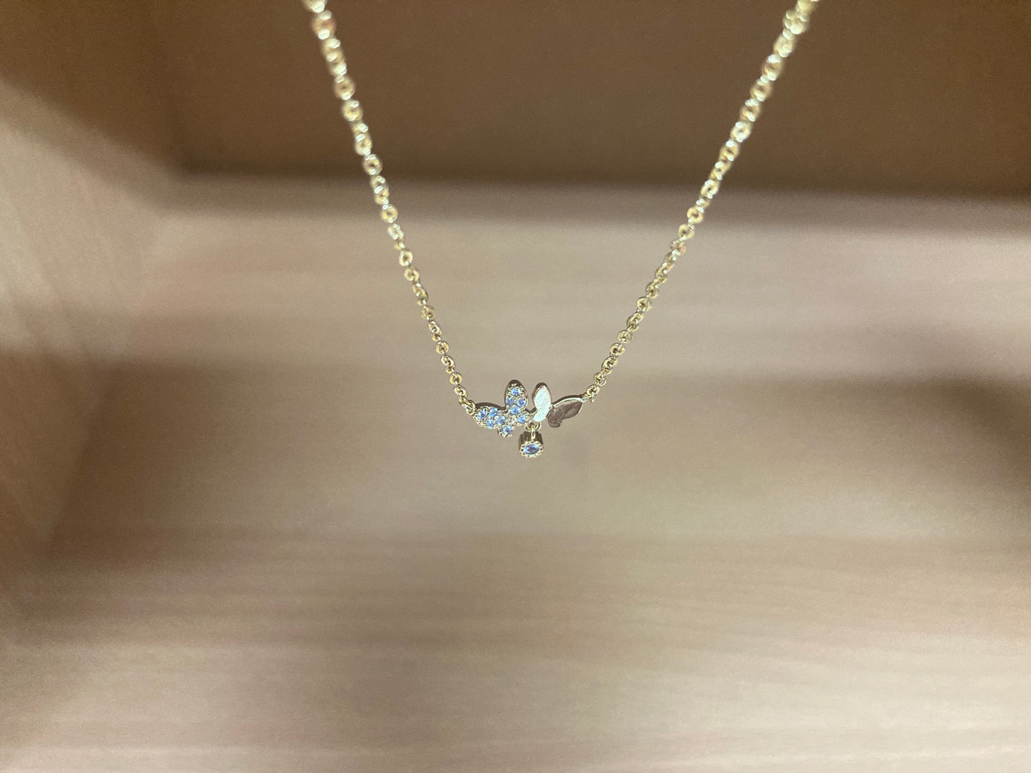 Tiny Treasures Seoul - Delicate Double Butterfly Necklace (Gold) 14