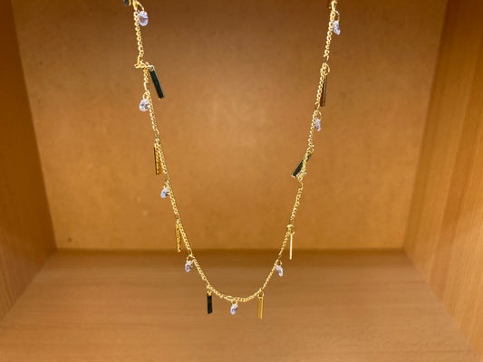 Delicate Drop Bar Necklace (16K Gold Plated, Cubic Zirconia, Brass)