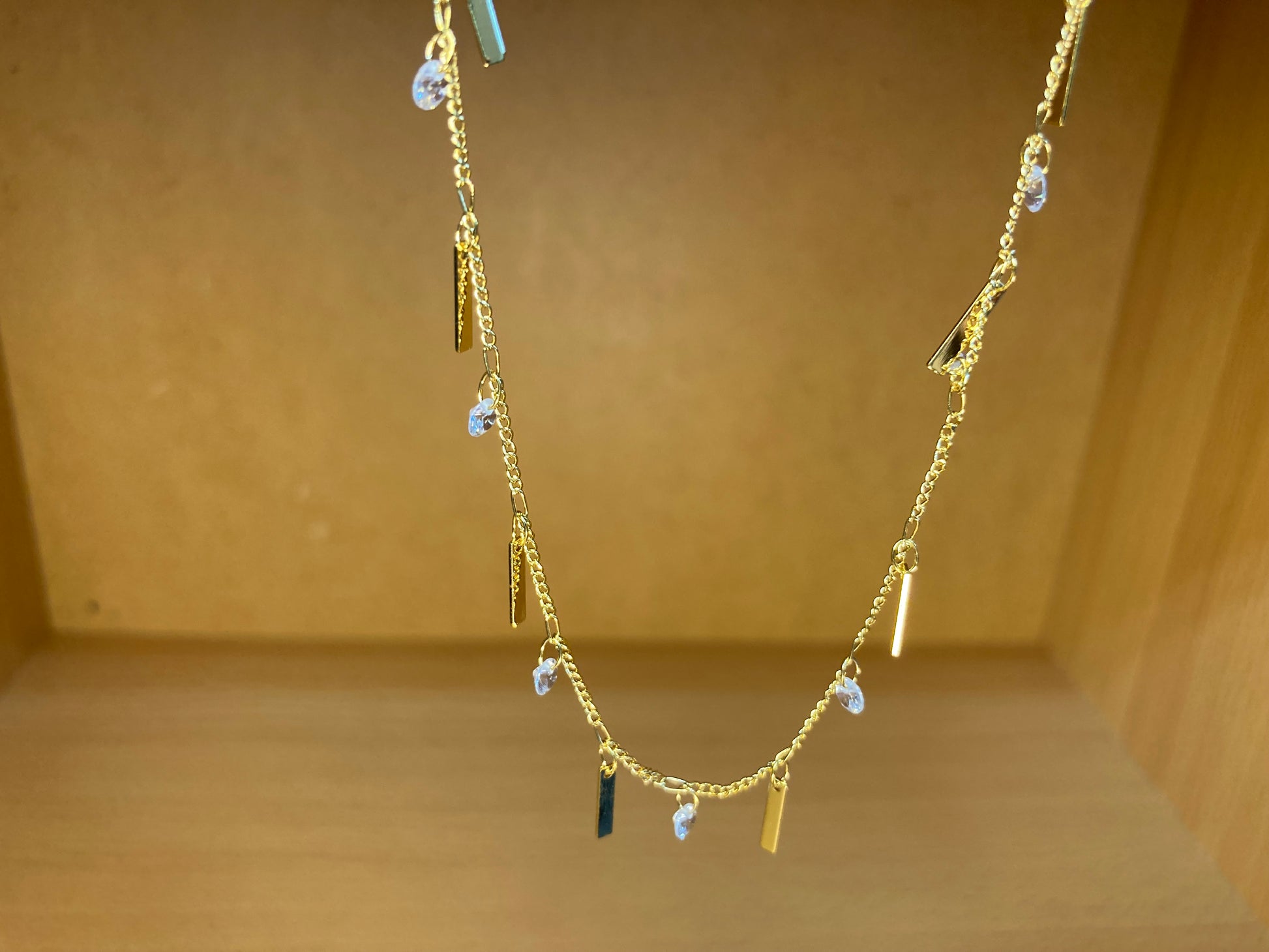 Tiny Treasures Seoul - Delicate Drop Bar Necklace (16K Gold Plated, Cubic Zirconia, Brass)