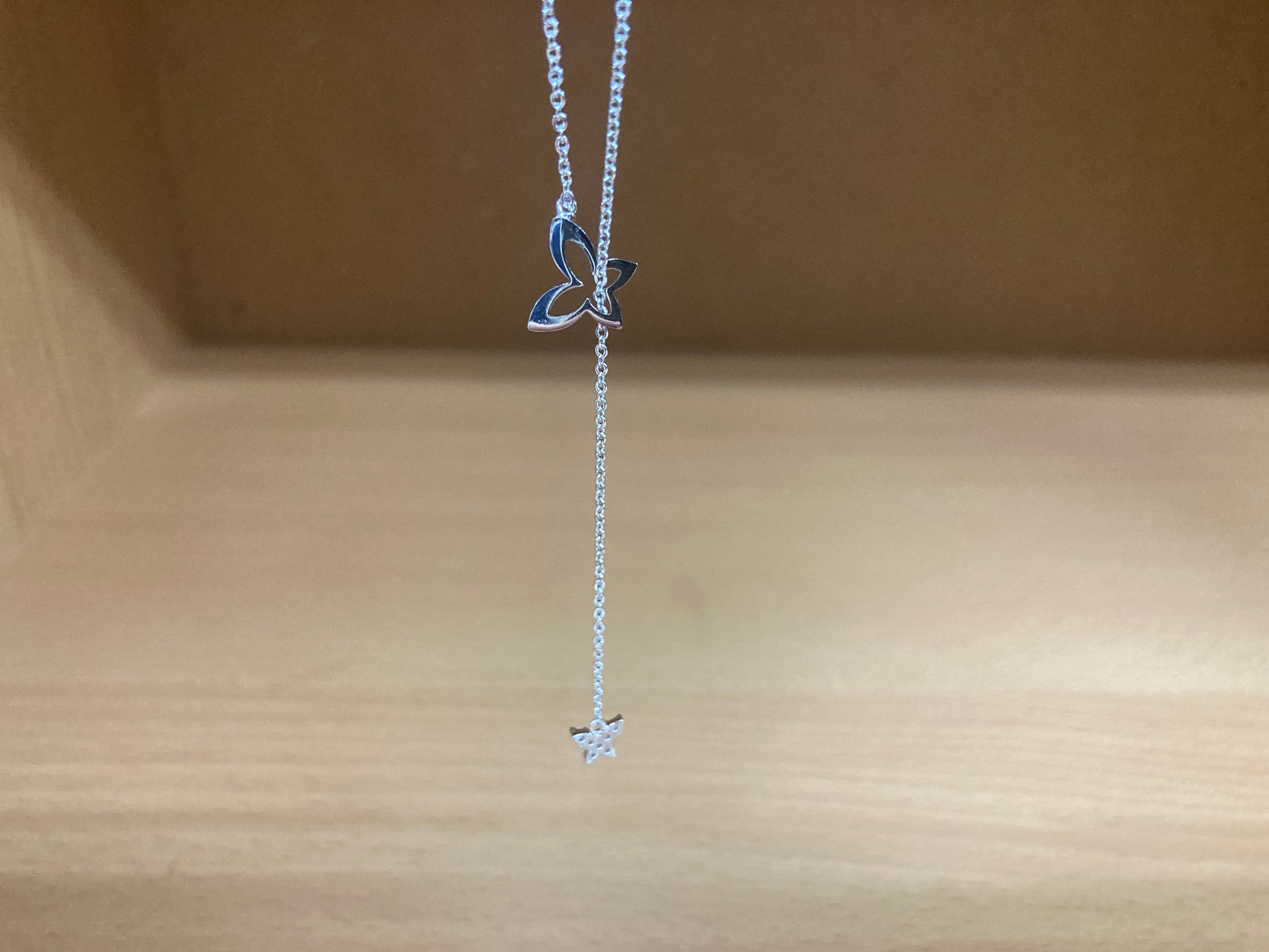 Tiny Treasures Seoul - Double Butterfly Drop Necklace (Silver) 