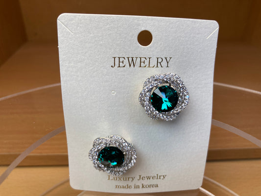 Emerald Swarovski Crystal Floral Brooch Set (2 Pieces)