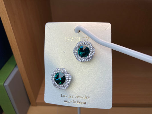 Tiny Treasures Seoul - Emerald Swarovski Crystal Floral Brooch Set (2 Pieces)