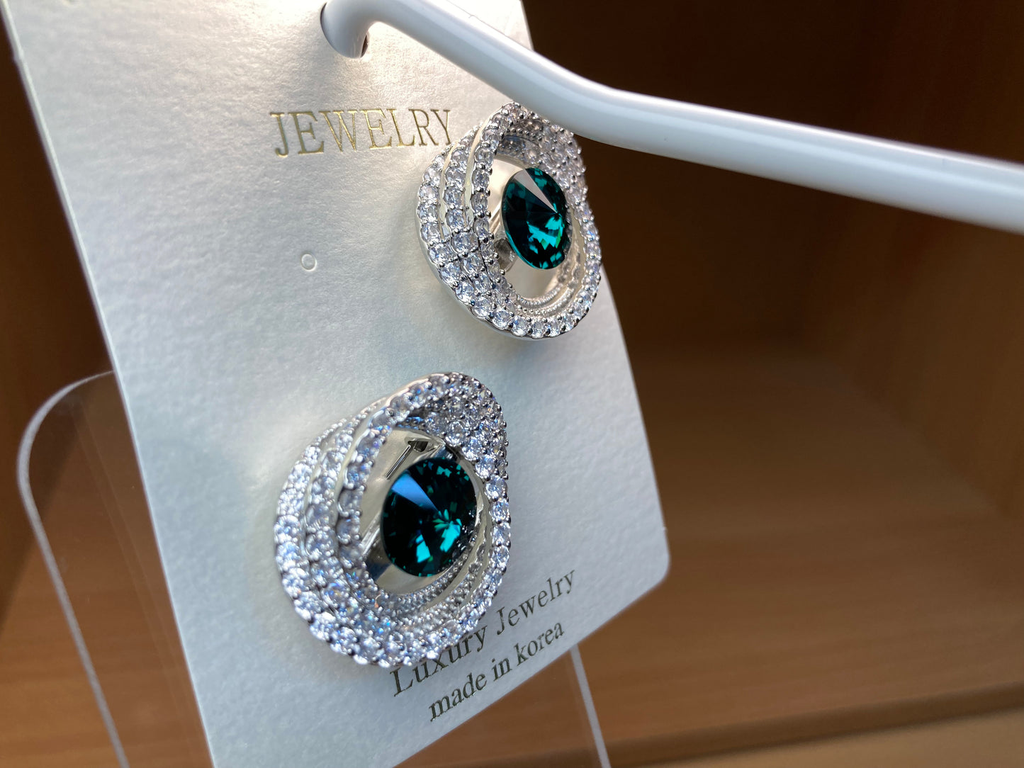 Tiny Treasures Seoul - Emerald Swarovski Crystal Oval Brooch Set (2 Pieces) Side View