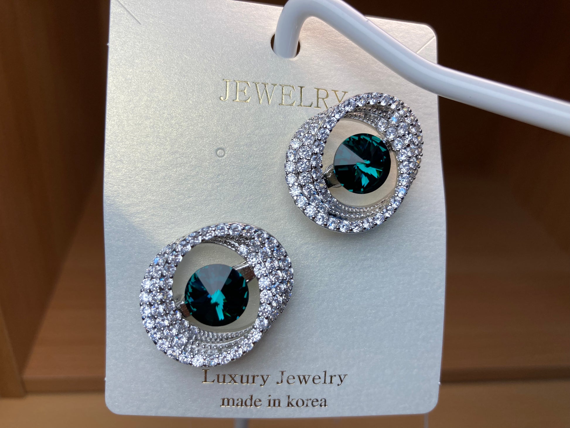 Tiny Treasures Seoul - Emerald Swarovski Crystal Oval Brooch Set (2 Pieces) Front View