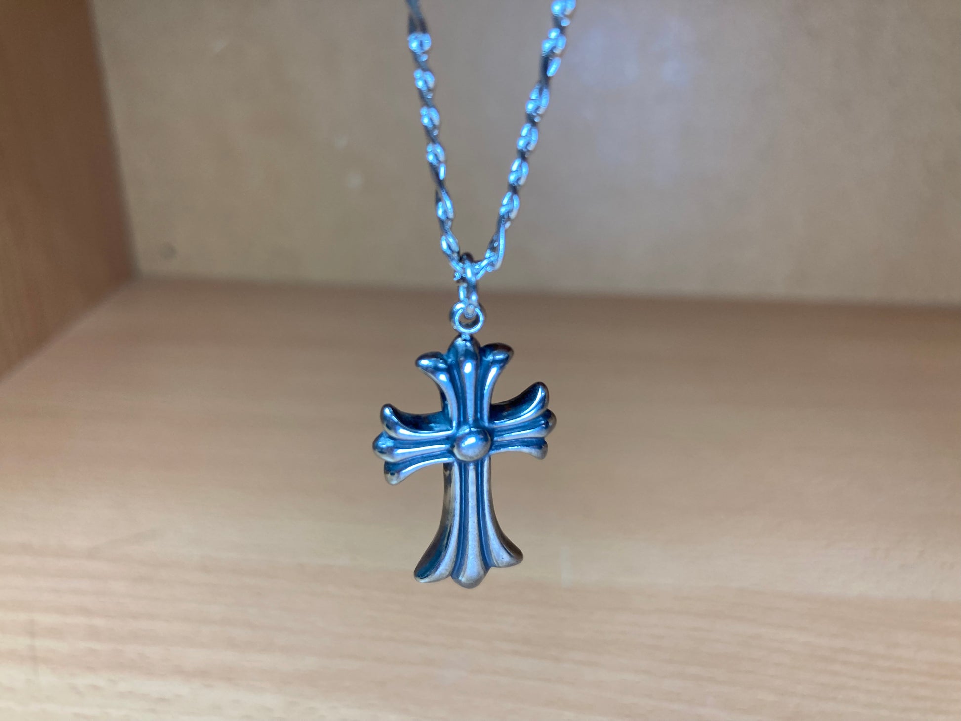 Tiny Treasures Seoul - Flared Cross Pendant Figaro Chain Necklace (Surgical Steel)