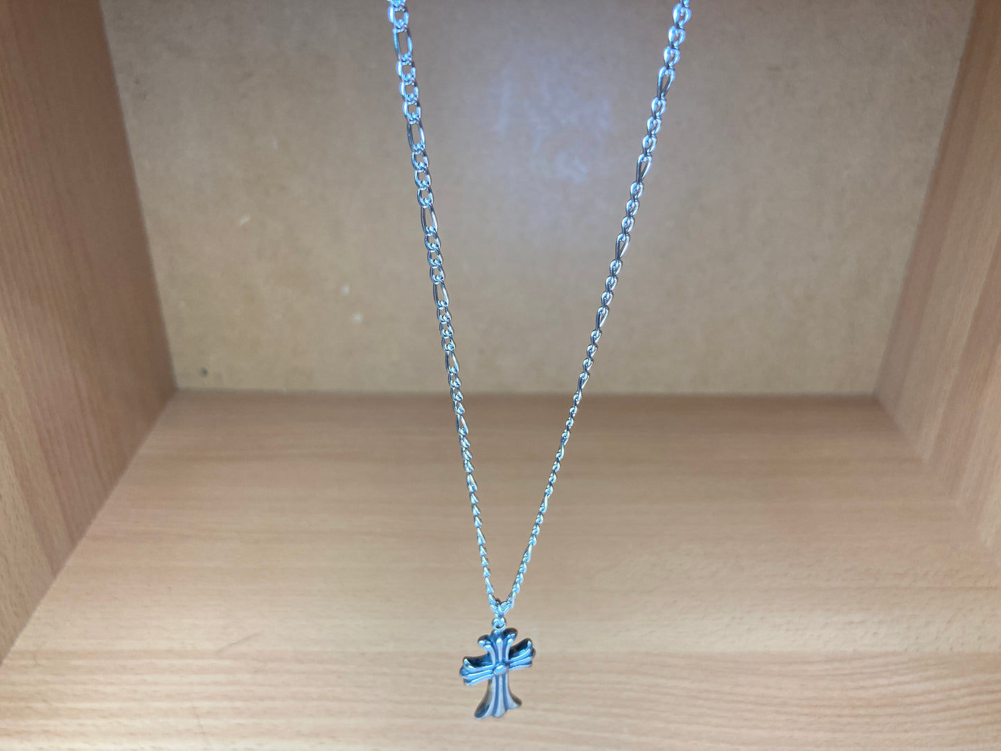 Tiny Treasures Seoul - Flared Cross Pendant Figaro Chain Necklace (Surgical Steel) View