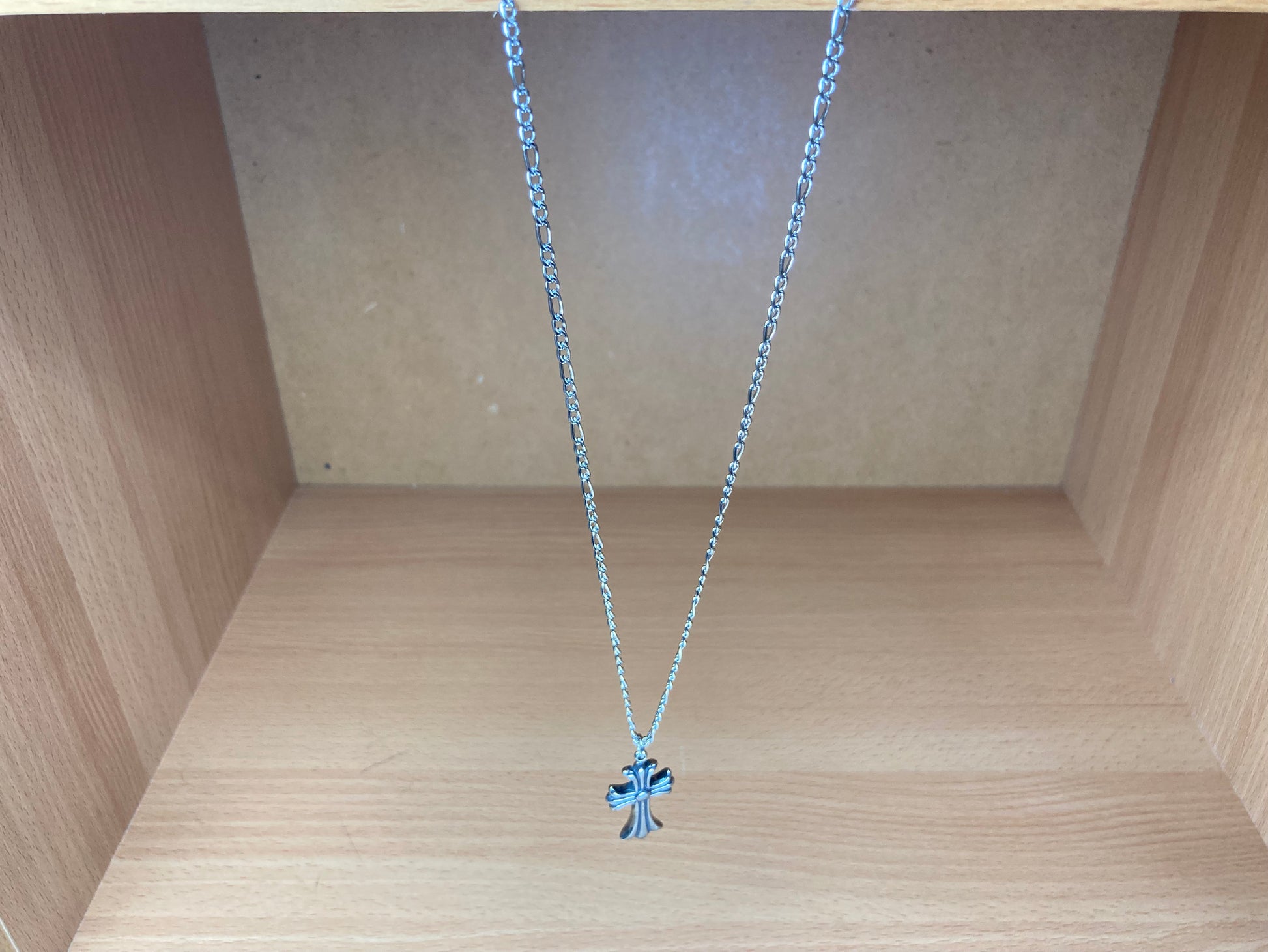 Tiny Treasures Seoul - Flared Cross Pendant Figaro Chain Necklace (Surgical Steel) Top view