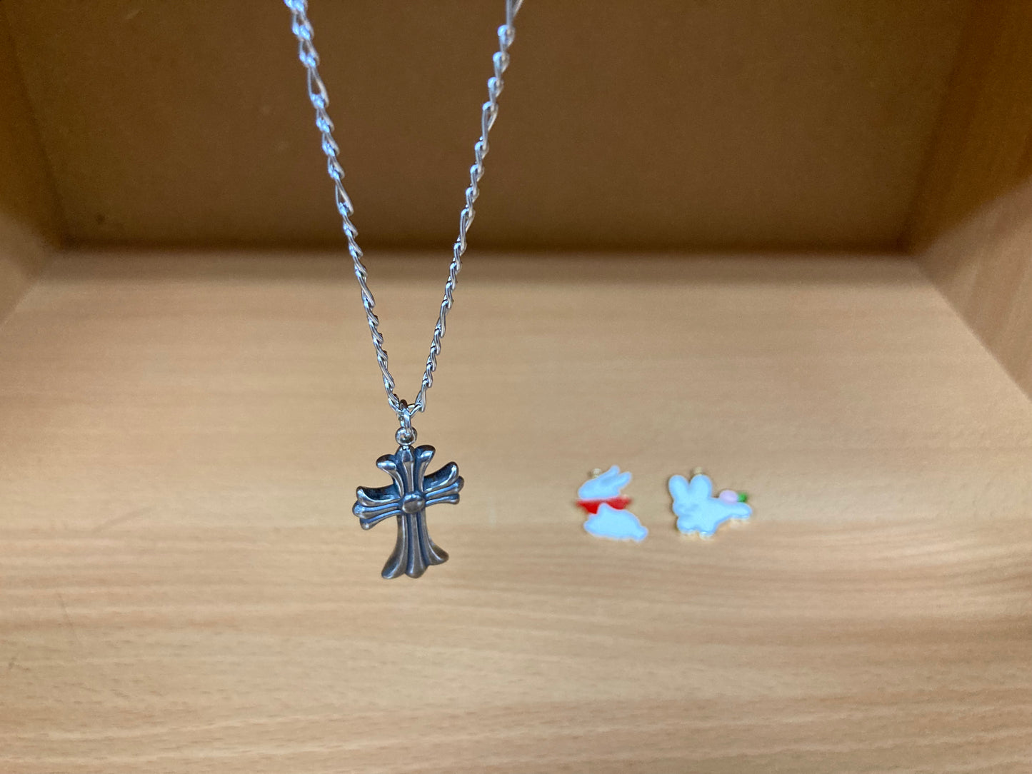 Tiny Treasures Seoul - Flared Cross Pendant Figaro Chain Necklace (Surgical Steel) Front View 2