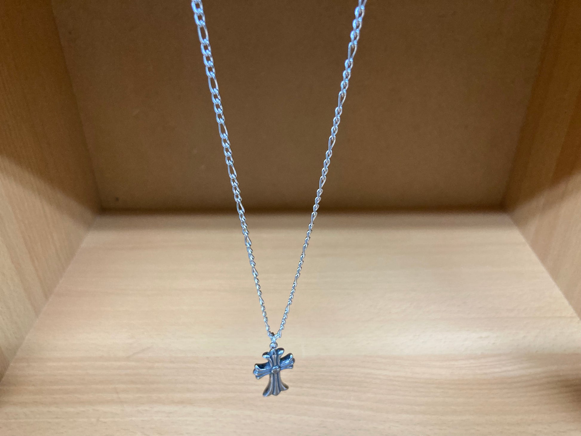 Tiny Treasures Seoul - Flared Cross Pendant Figaro Chain Necklace (Surgical Steel) Front View 2