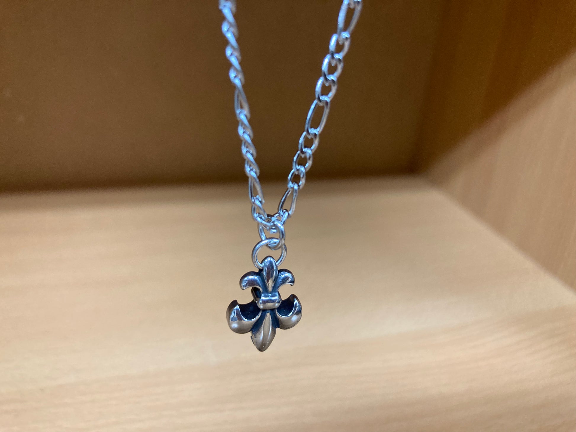 Tiny Treasures Seoul - Fleur-de-lis Pendant Figaro Chain Necklace (Surgical Steel) Front View