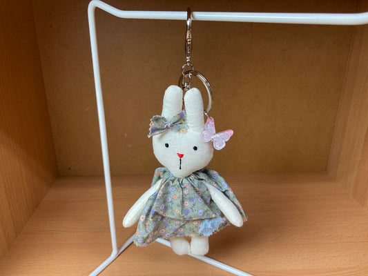 Tiny Treasures Seoul - Floral Dress Bunny Plush Bag Charm Front Side 7