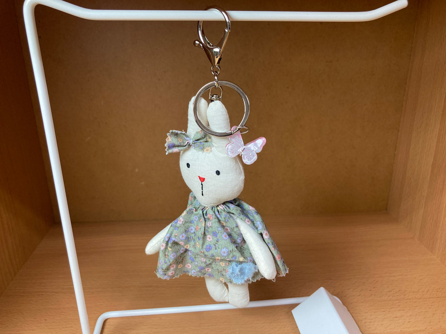 Tiny Treasures Seoul - Floral Dress Bunny Plush Bag Charm Side View