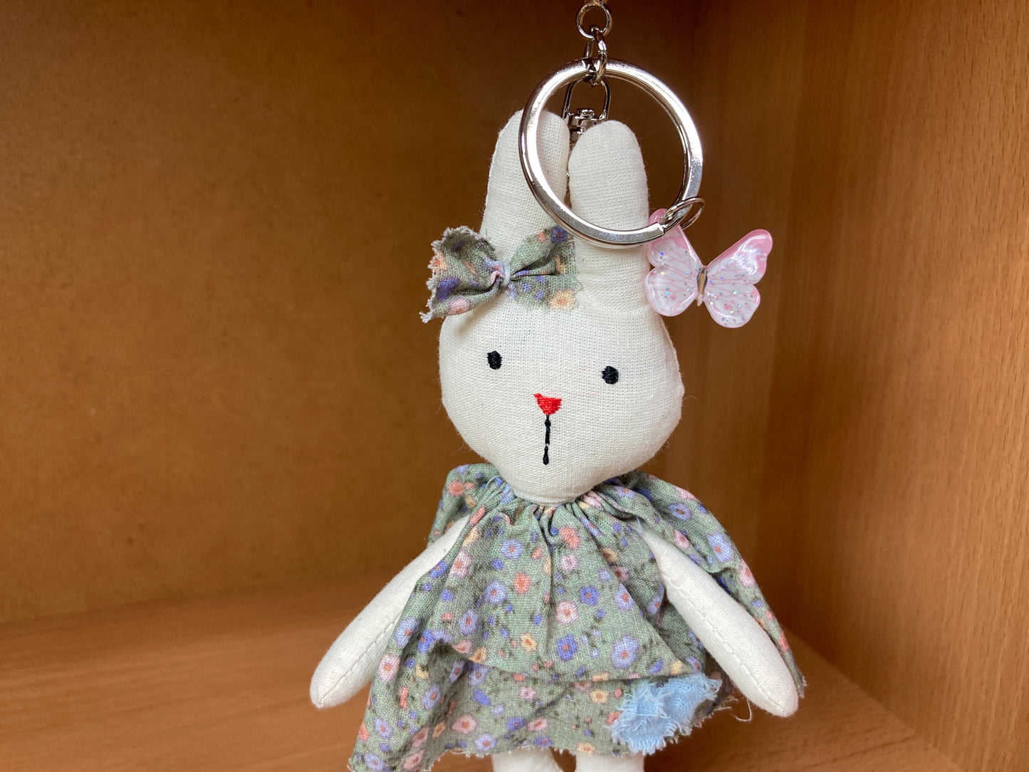 Tiny Treasures Seoul - Floral Dress Bunny Plush Bag Charm Detail View