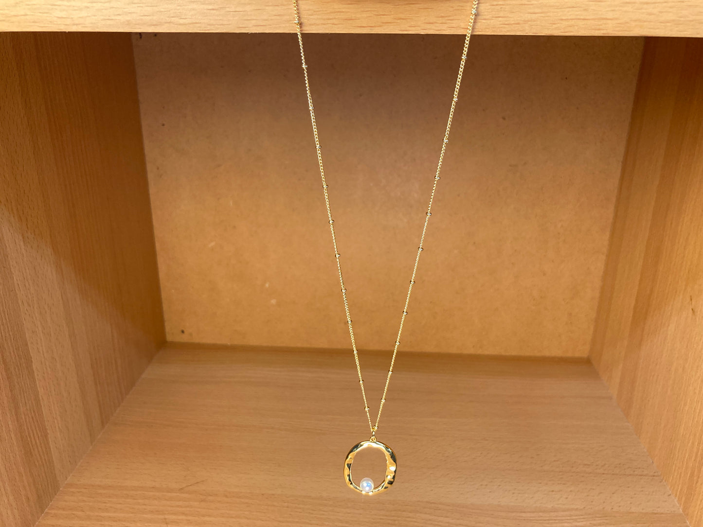 Tiny Treasures Seoul - Gold Oval Pendant Pearl Chain Necklace
