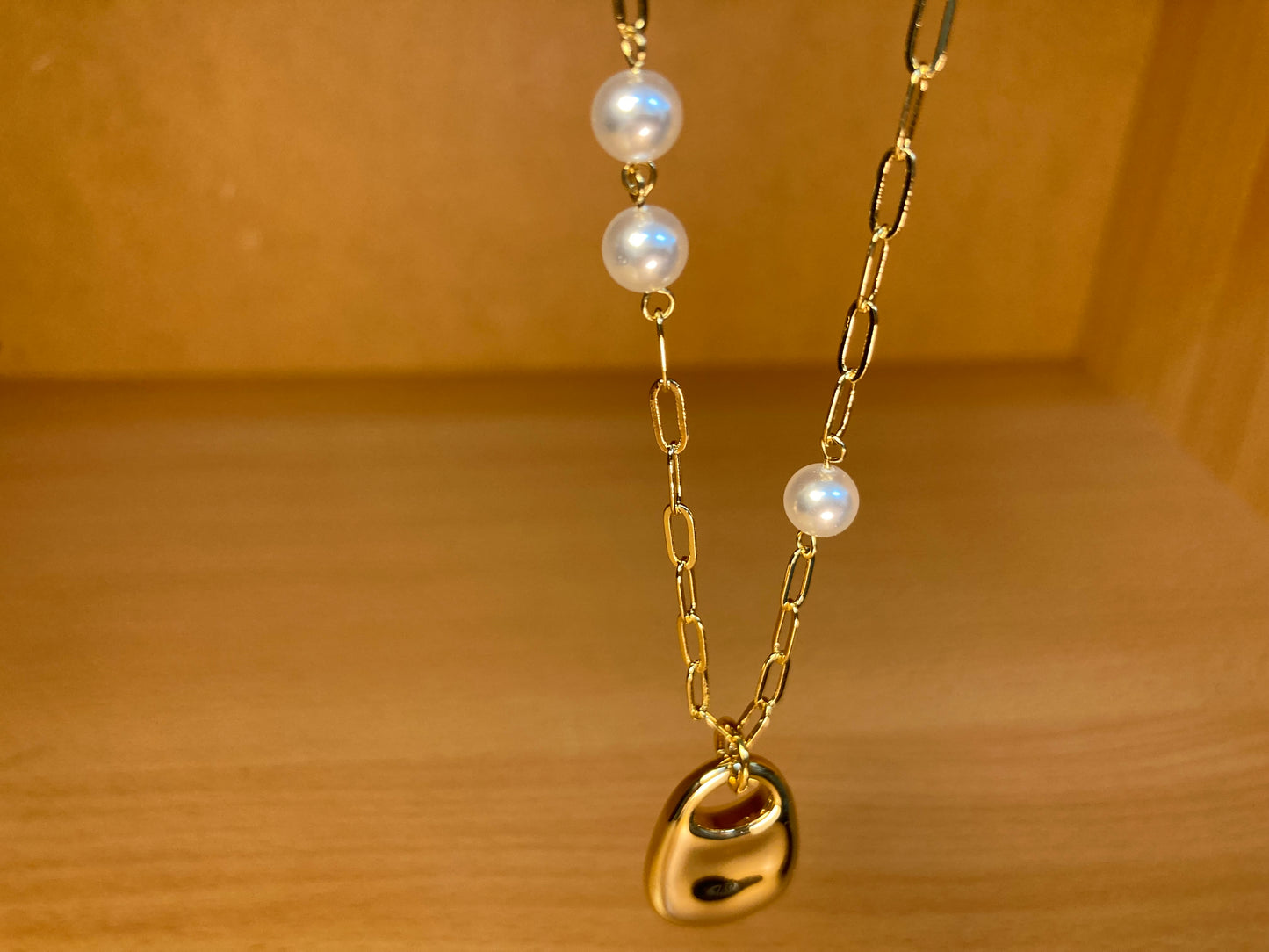 Tiny Treasures Seoul - Gold Padlock Pendant Pearl Chain Necklace