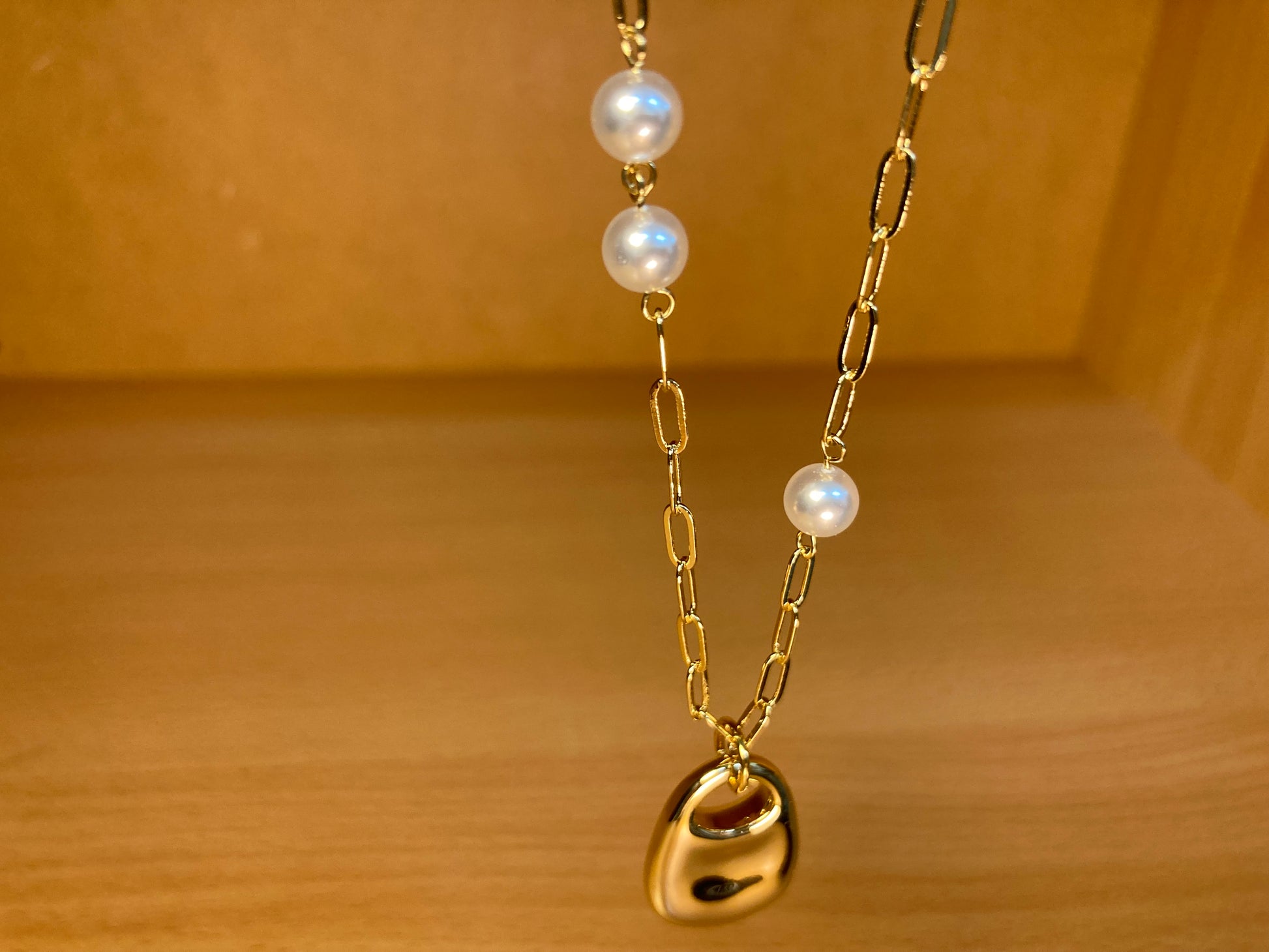 Tiny Treasures Seoul - Gold Padlock Pendant Pearl Chain Necklace