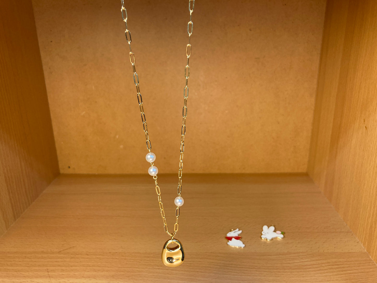Tiny Treasures Seoul - Gold Padlock Pendant Pearl Chain Necklace