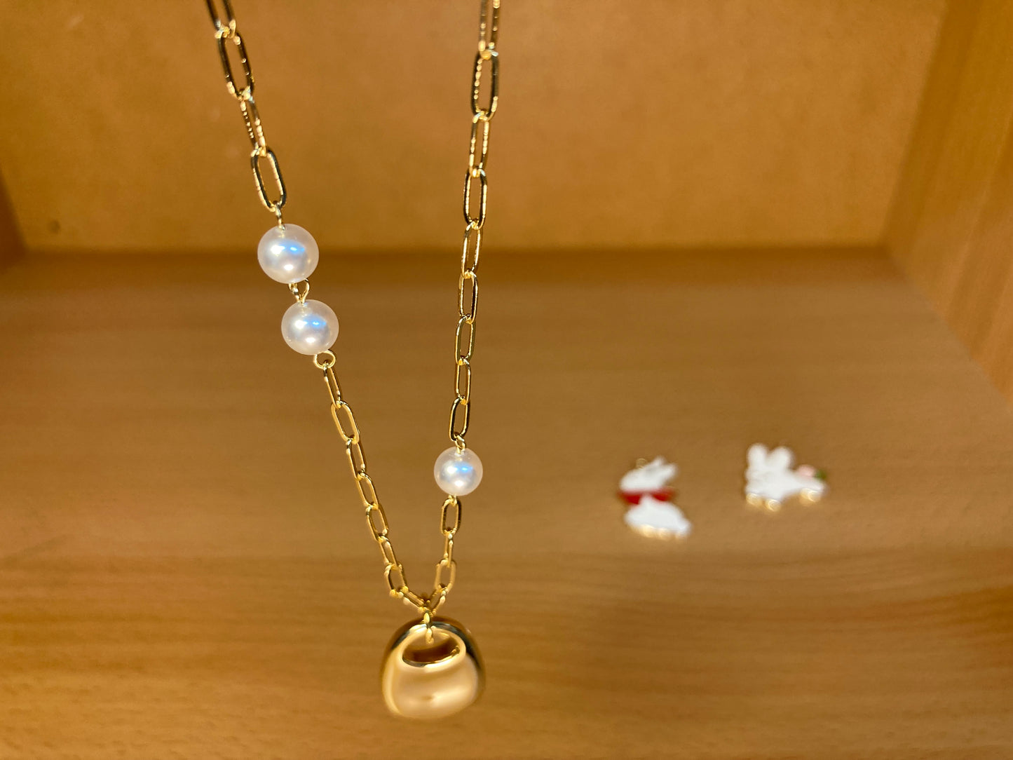 Tiny Treasures Seoul - Gold Padlock Pendant Pearl Chain Necklace