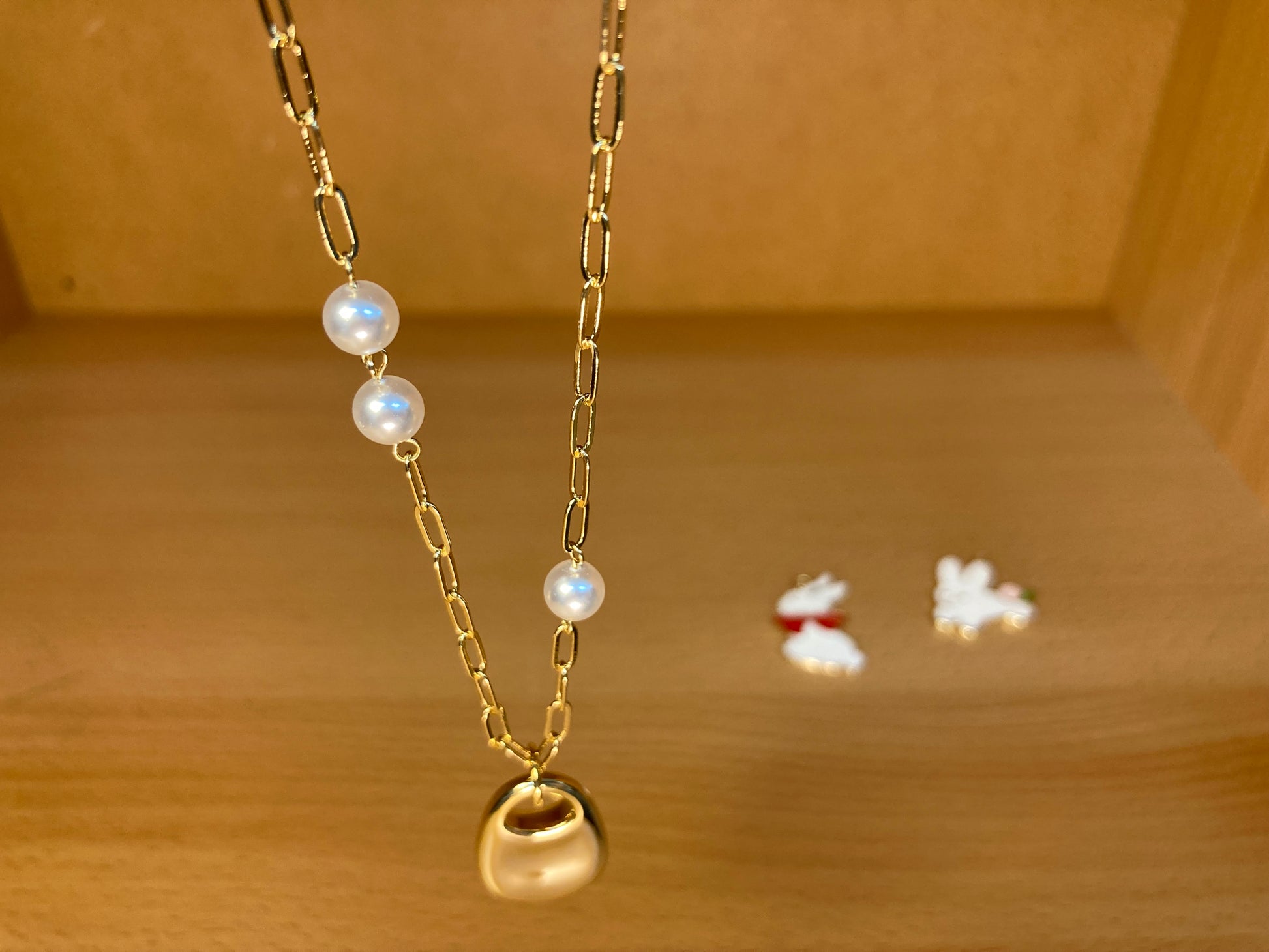 Tiny Treasures Seoul - Gold Padlock Pendant Pearl Chain Necklace