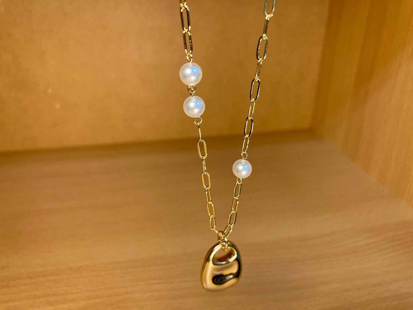 Tiny Treasures Seoul - Gold Padlock Pendant Pearl Chain Necklace
