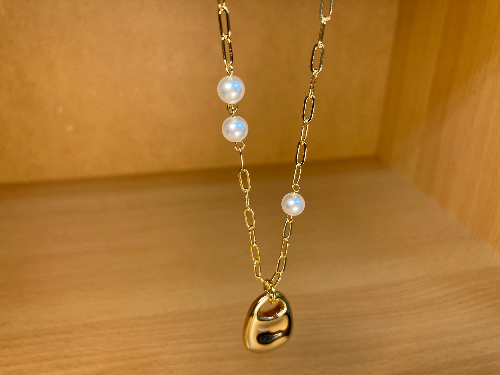 Tiny Treasures Seoul - Gold Padlock Pendant Pearl Chain Necklace