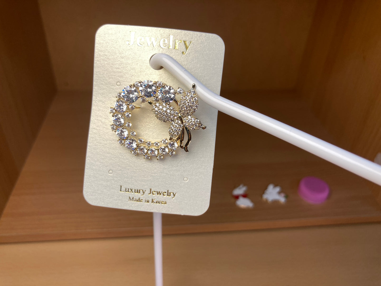 Tiny Treasures Seoul - Gold Tone Butterfly Crystal Wreath Brooch