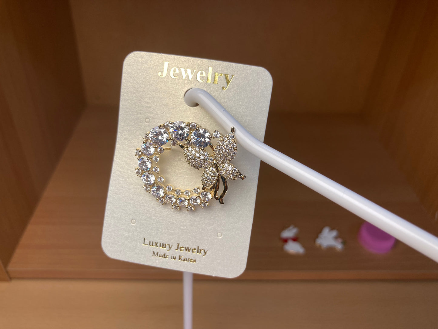 Tiny Treasures Seoul - Gold Tone Butterfly Crystal Wreath Brooch