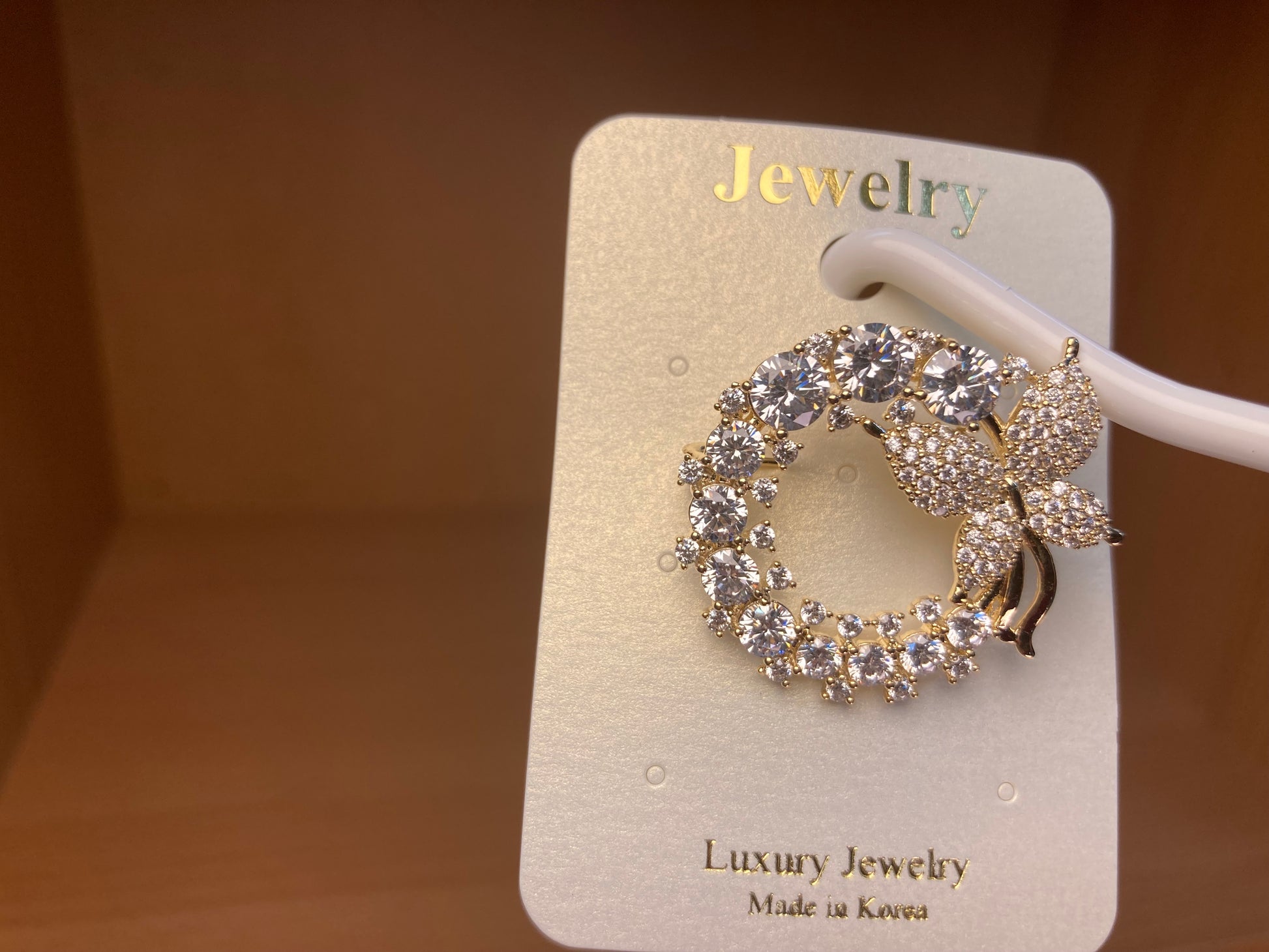 Tiny Treasures Seoul - Gold Tone Butterfly Crystal Wreath Brooch