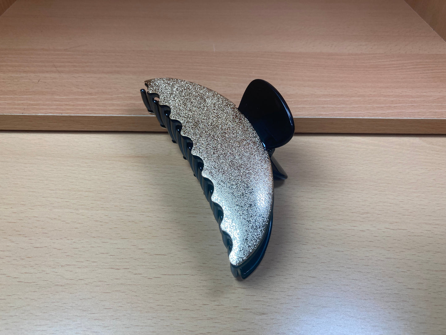 Tiny Treasures Seoul - Gold & Black Shimmer Half Moon Hair Claw Front View 5