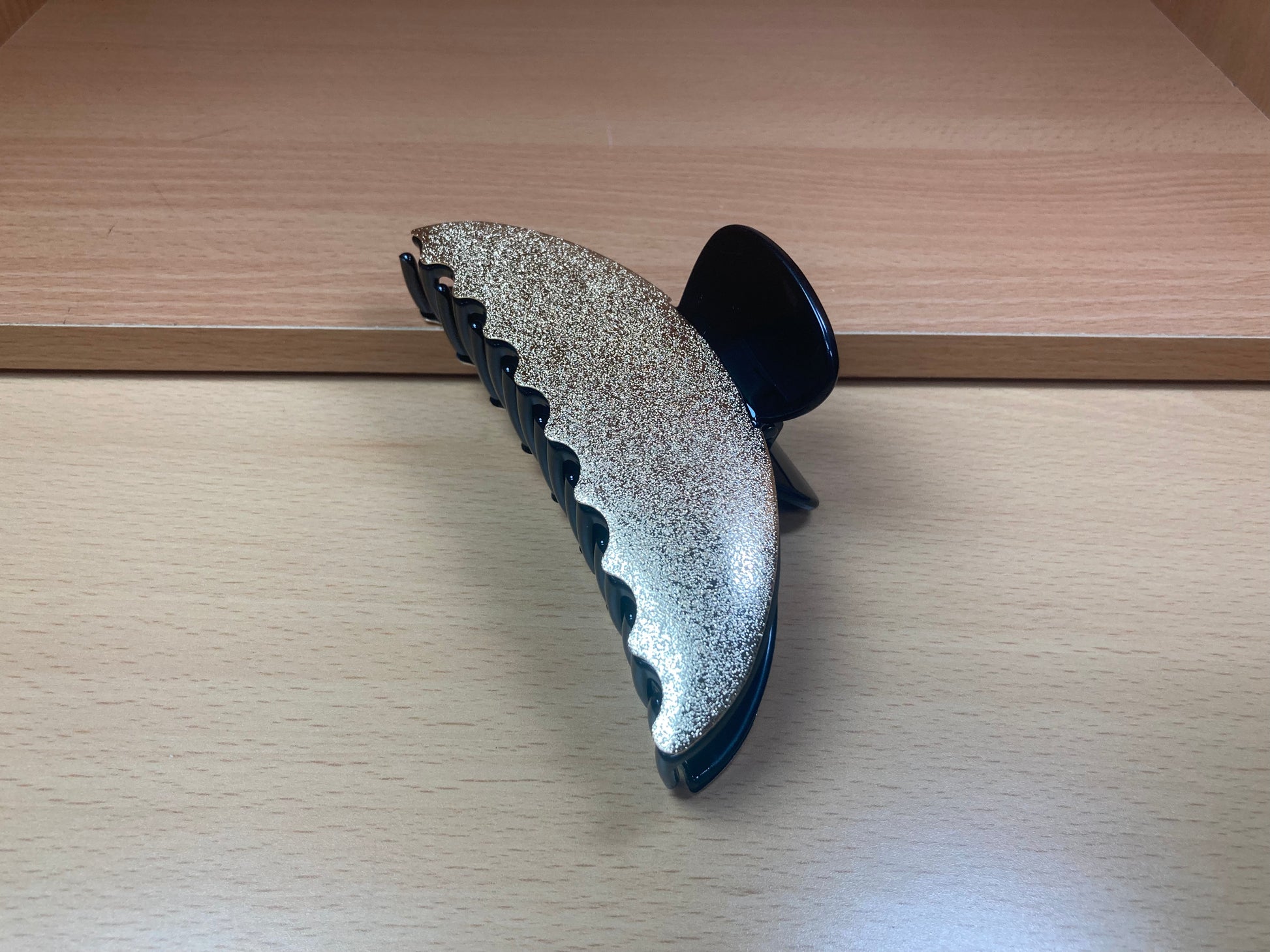 Tiny Treasures Seoul - Gold & Black Shimmer Half Moon Hair Claw Front View 5