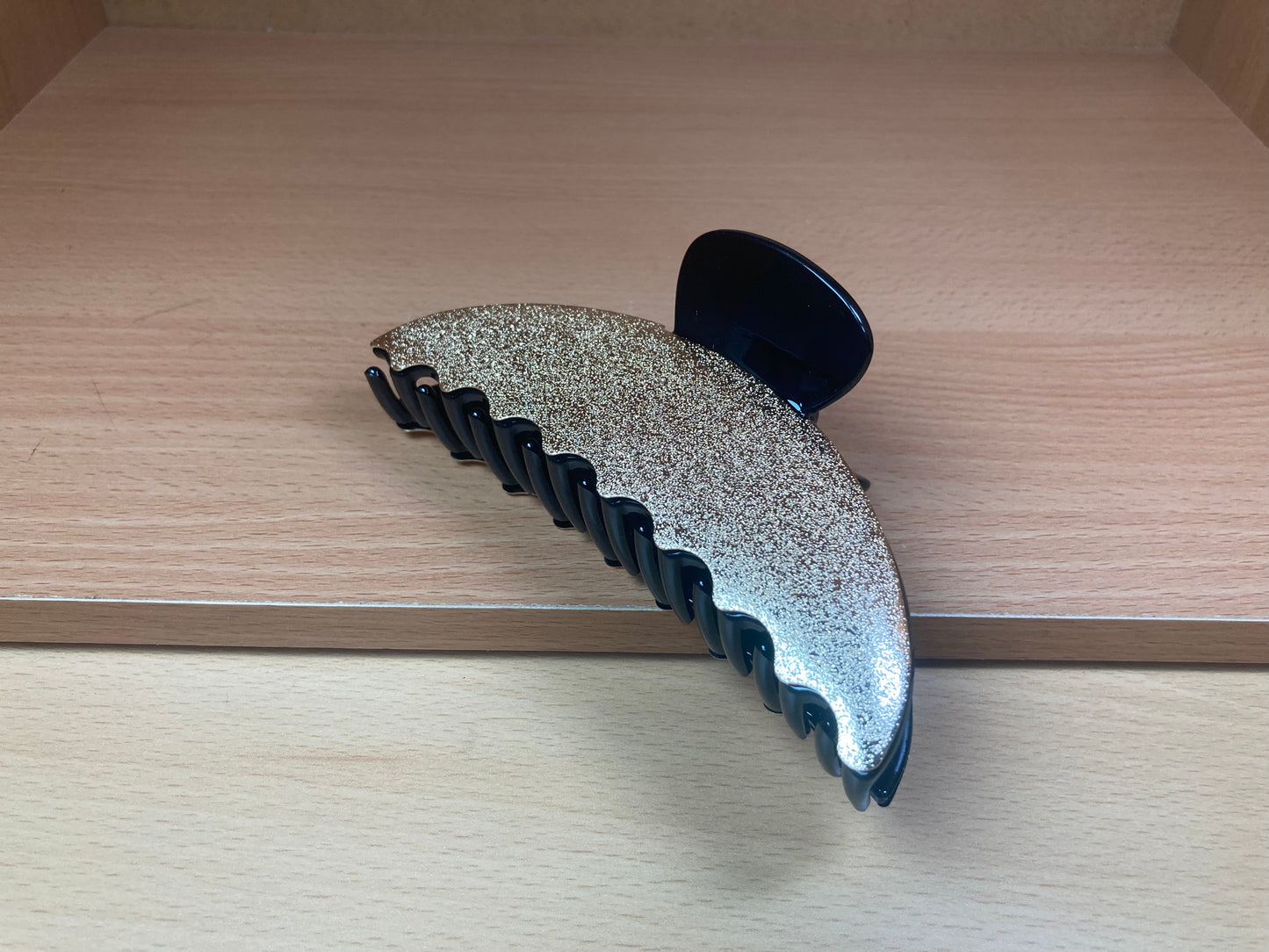 Tiny Treasures Seoul - Gold & Black Shimmer Half Moon Hair Claw Front View 7