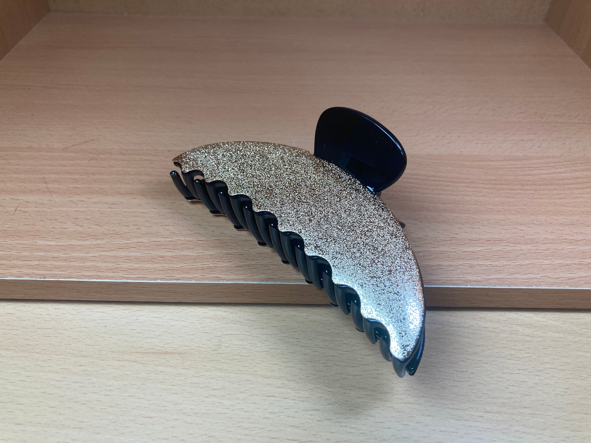 Tiny Treasures Seoul - Gold & Black Shimmer Half Moon Hair Claw Front View 7