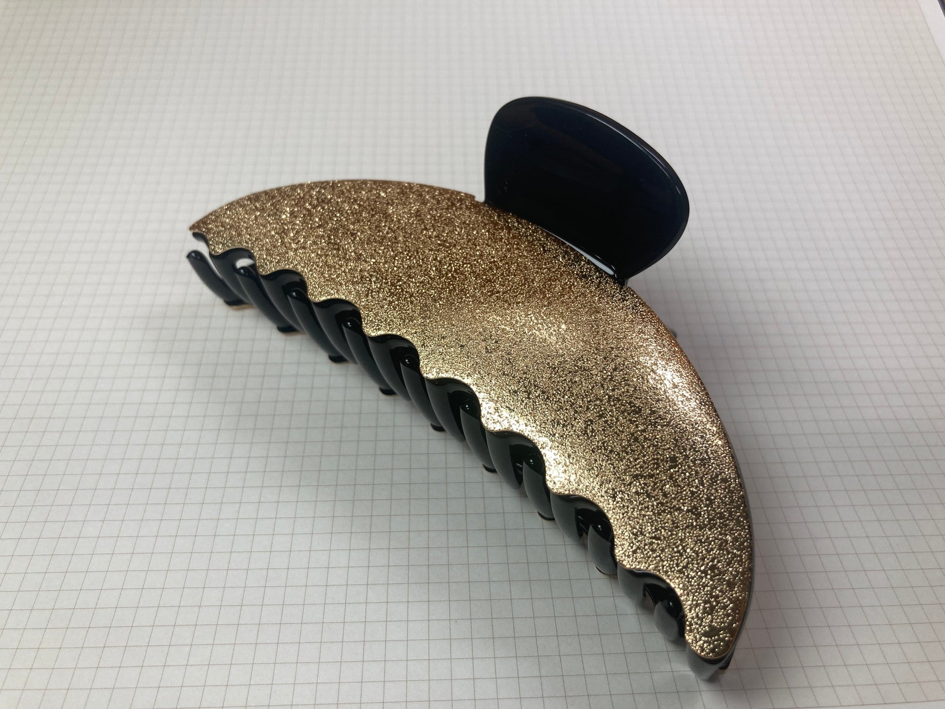 Tiny Treasures Seoul - Gold & Black Shimmer Half Moon Hair Claw Front View 7