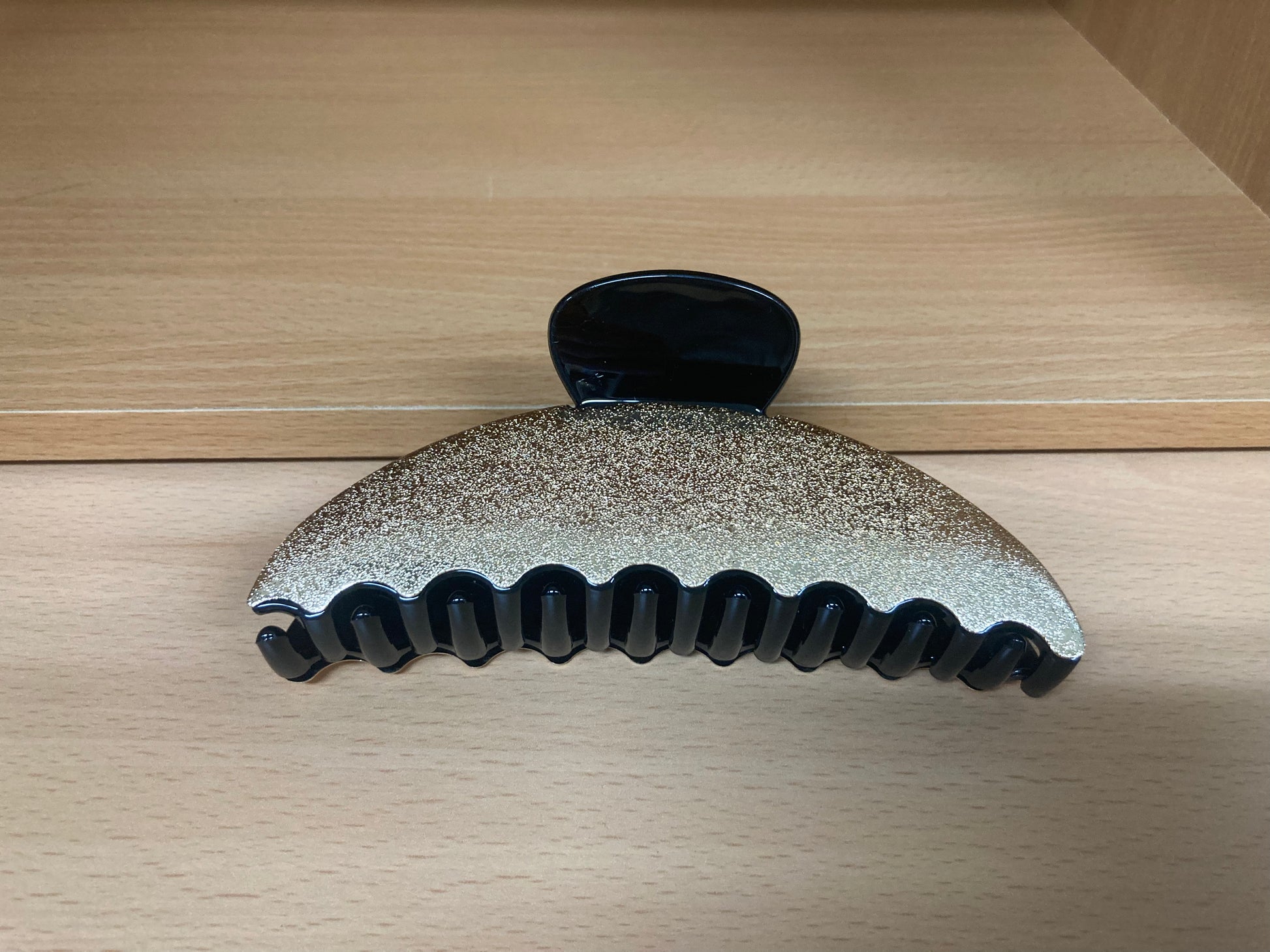 Tiny Treasures Seoul - Gold & Black Shimmer Half Moon Hair Claw Front View 3