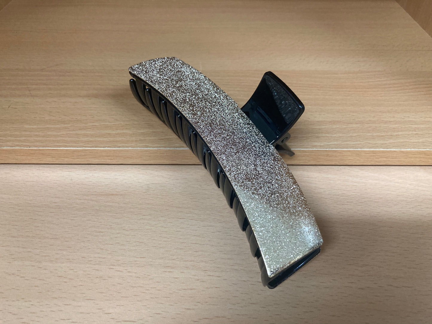 Tiny Treasures Seoul - Gold & Black Shimmer Long Bar Hair Claw Front Side 6