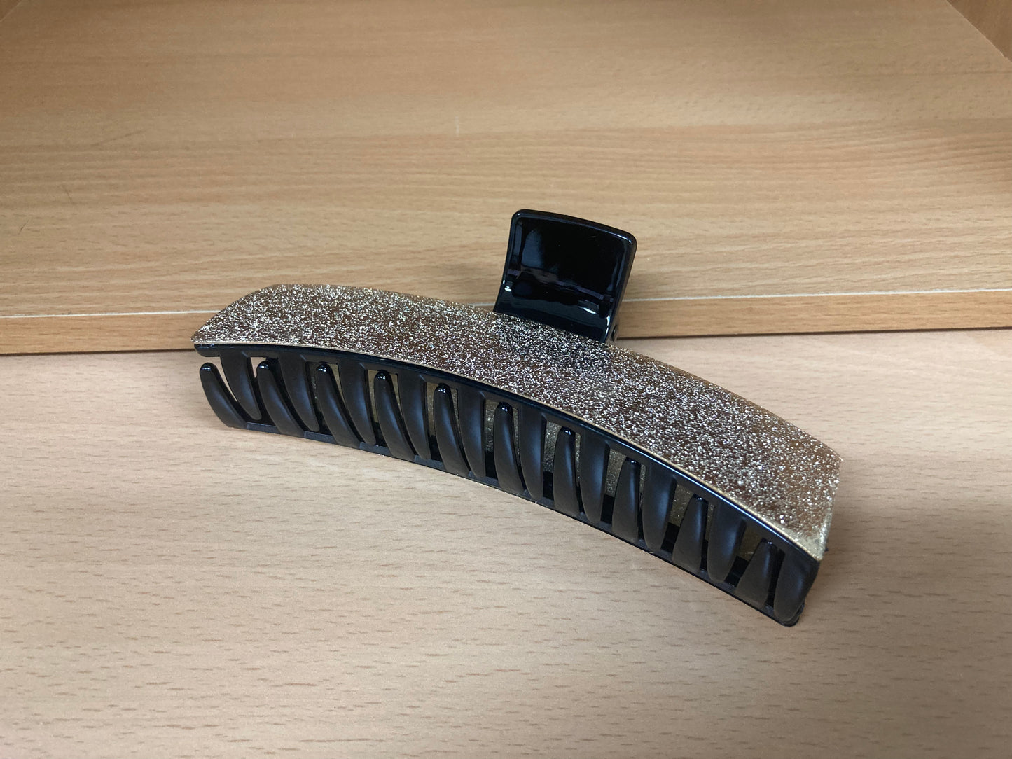 Tiny Treasures Seoul - Gold & Black Shimmer Long Bar Hair Claw Front Side 7