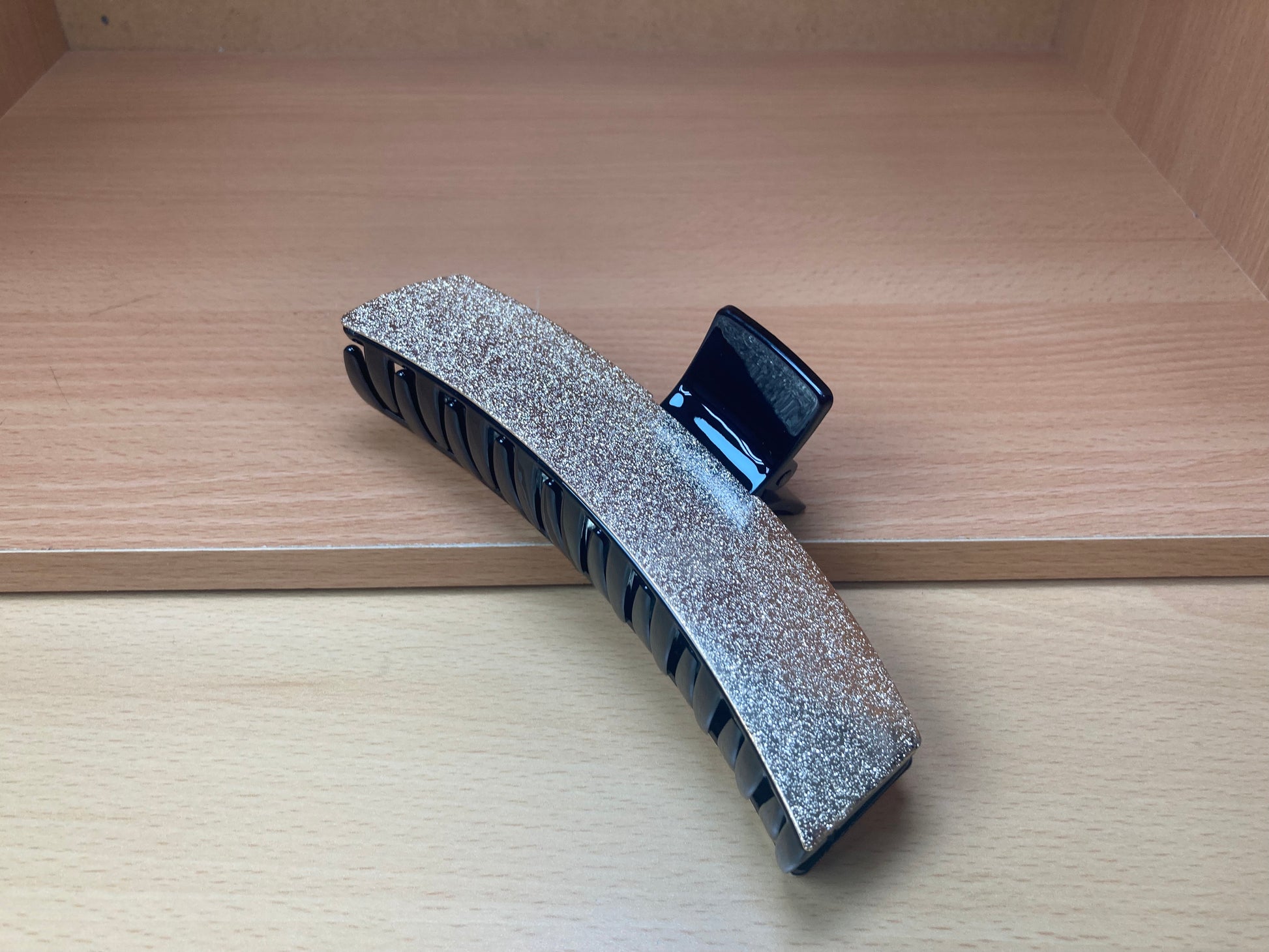 Tiny Treasures Seoul - Gold & Black Shimmer Long Bar Hair Claw Front Side 2
