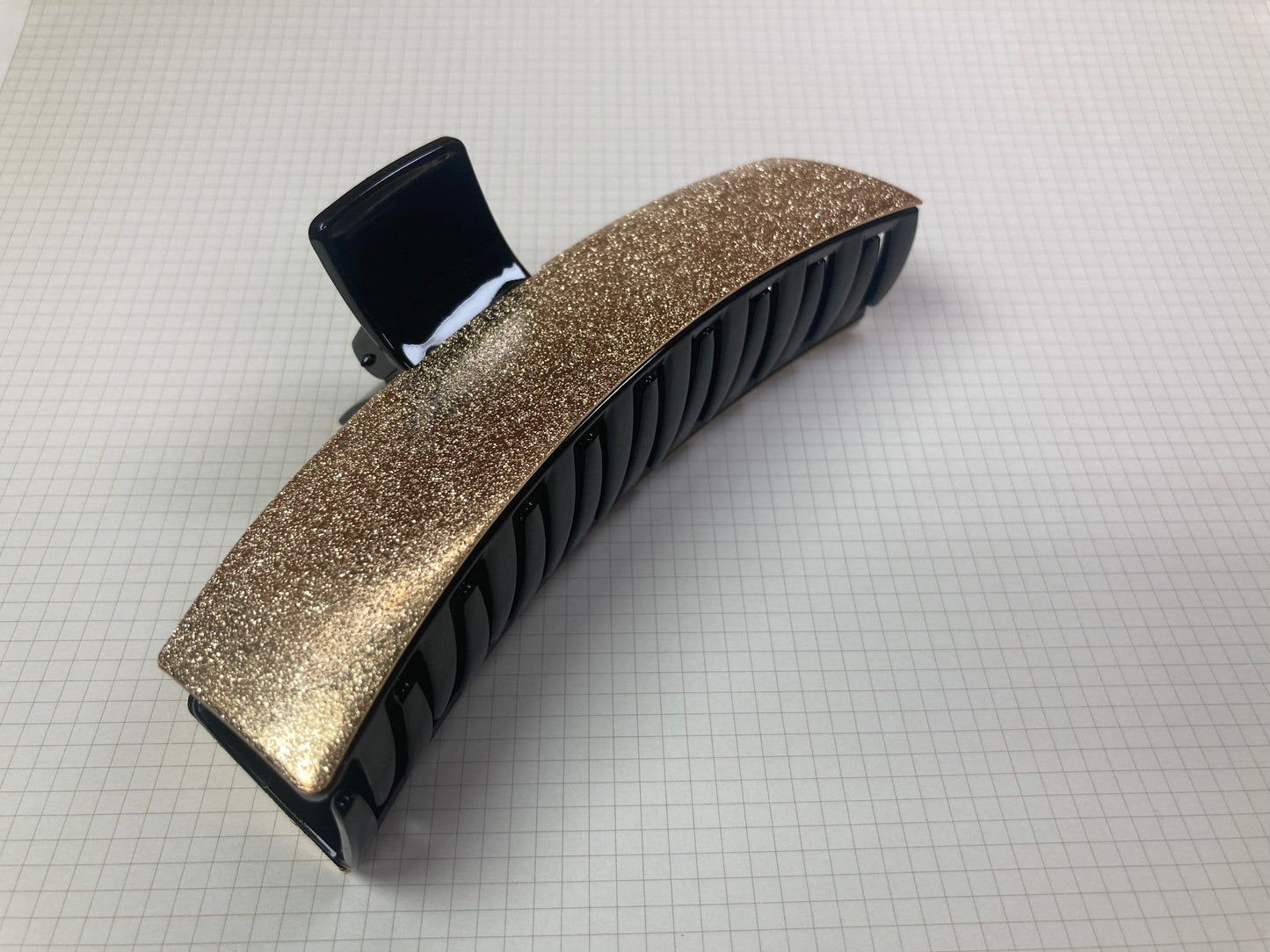 Tiny Treasures Seoul - Gold & Black Shimmer Long Bar Hair Claw Front View 10