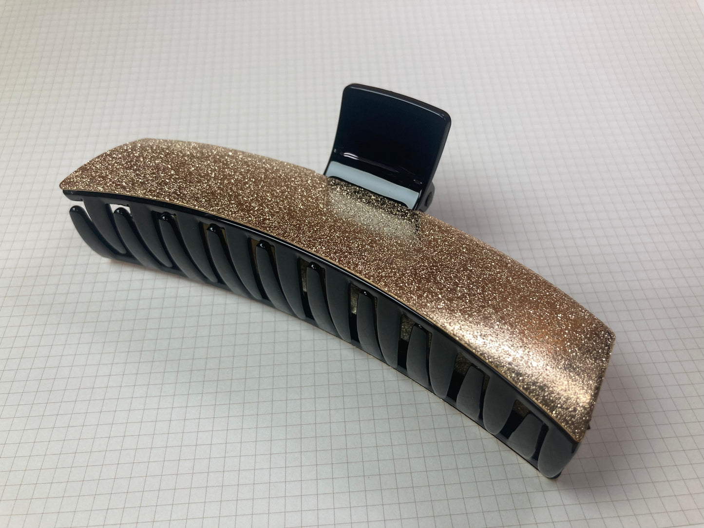 Tiny Treasures Seoul - Gold & Black Shimmer Long Bar Hair Claw Front View 11