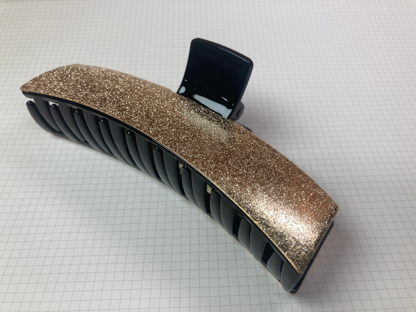 Tiny Treasures Seoul - Gold & Black Shimmer Long Bar Hair Claw Front View 12