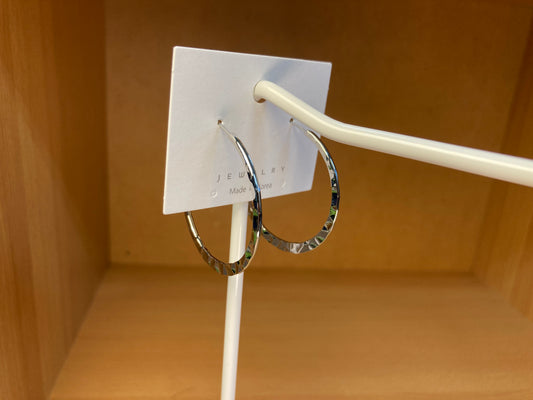 Hammered Medium Hoop Earrings (Silver)