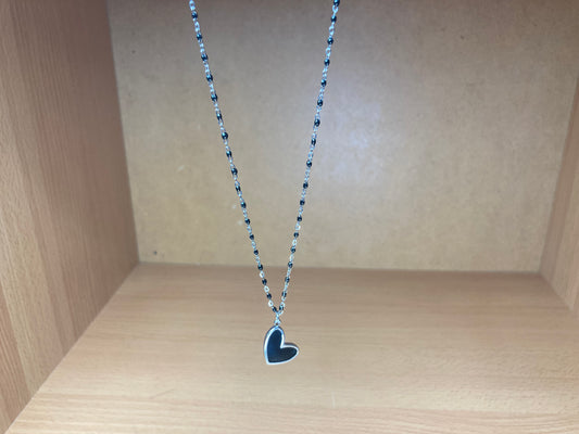 Heart Black Disc Pendant Surgical Steel Necklace
