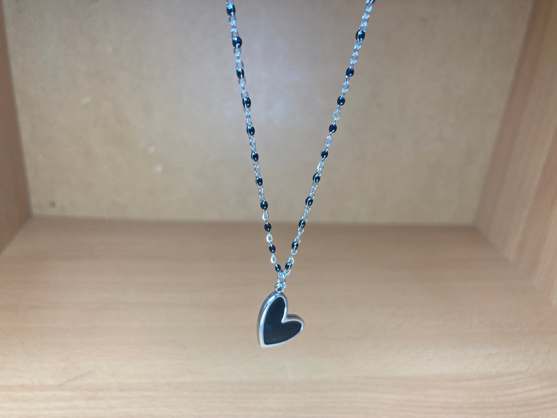 Tiny Treasures Seoul - Heart Black Disc Pendant Surgical Steel Necklace