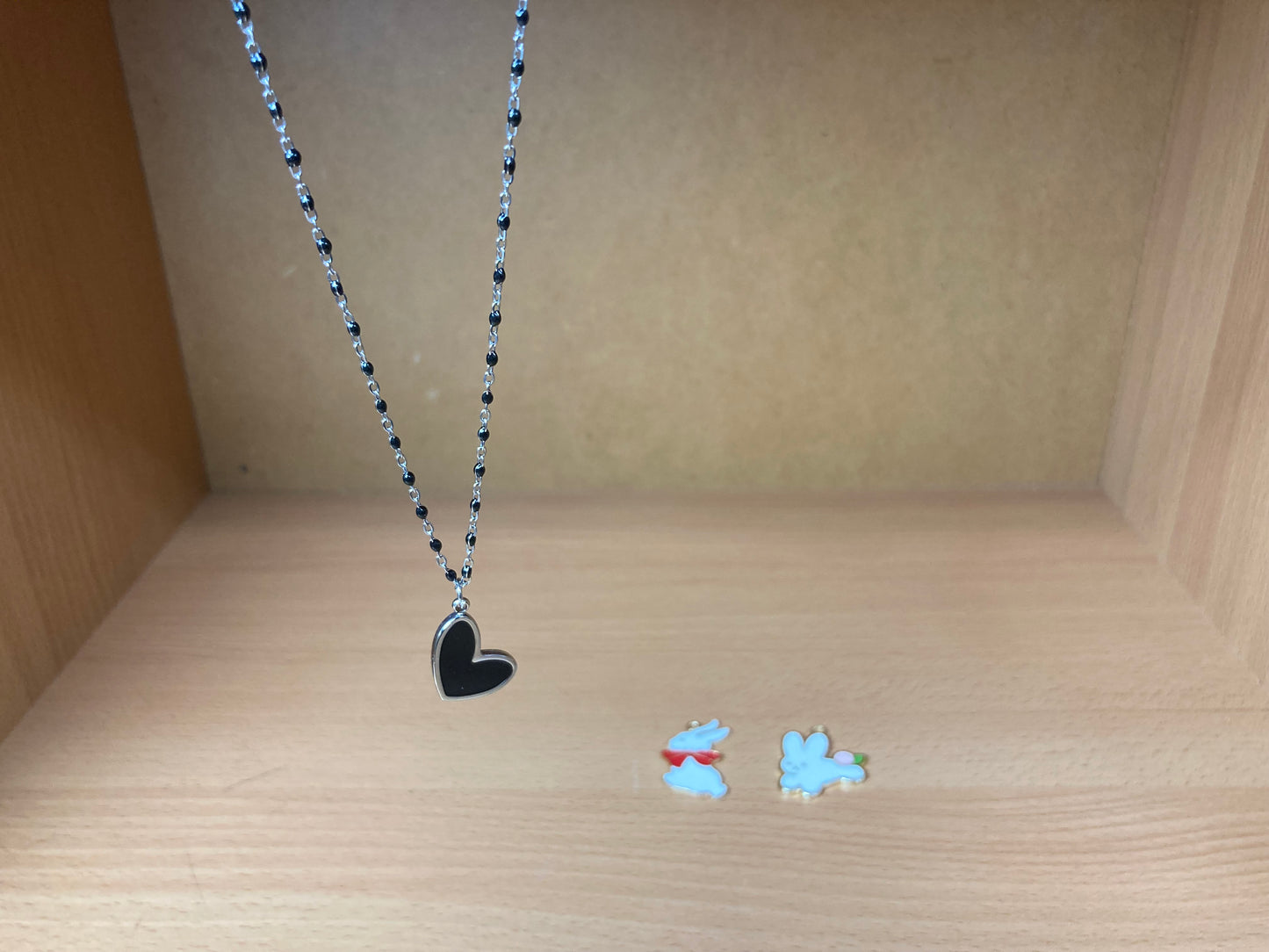 Tiny Treasures Seoul - Heart Black Disc Pendant Surgical Steel Necklace